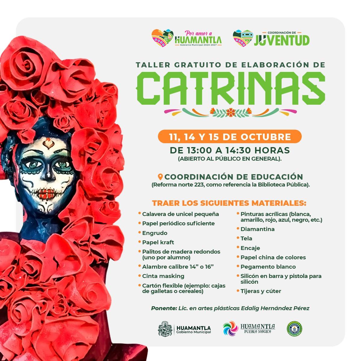 Invita Coordinación de Educación de Huamantla a participar en el Taller de Elaboración de Catrinas